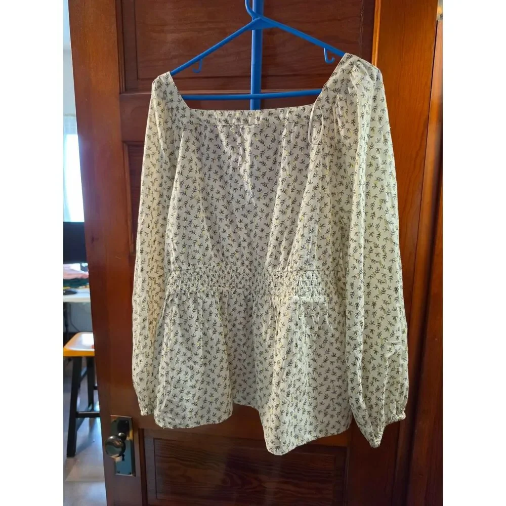 Old Navy Floral Poet Blouse XXL Tall NWT Square Neck Gold Metallic Boho